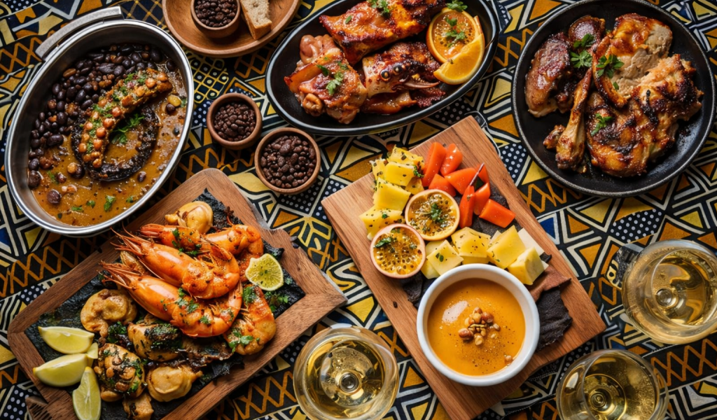 Mesa de brunch de Páscoa no Restaurante Omali, marisco e pratos locais para um almoço festivo à beira-mar