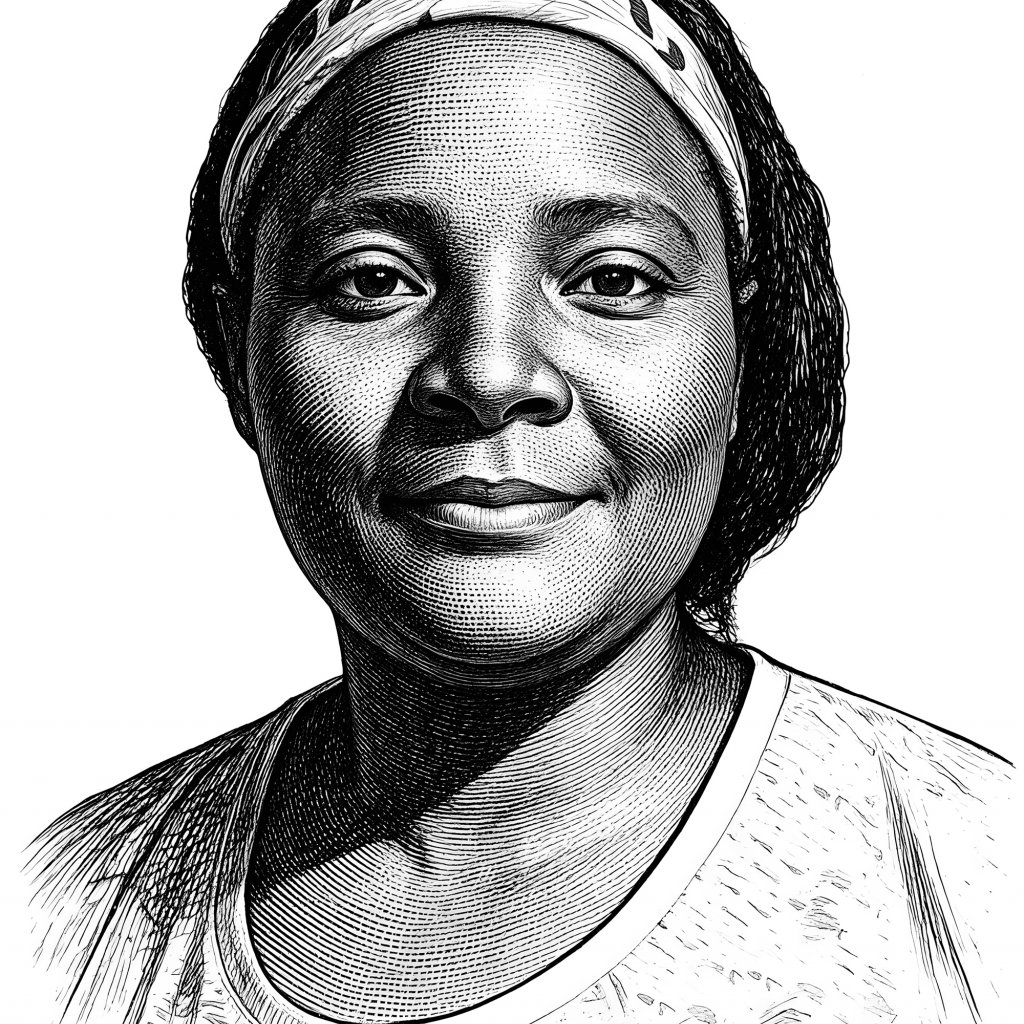 Ilustração de Flávia, fundadora da Inovarte, que transforma garrafas descartadas em vidro artesanal