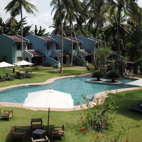 Garden view with lush greenery and outdoor pool at Omali