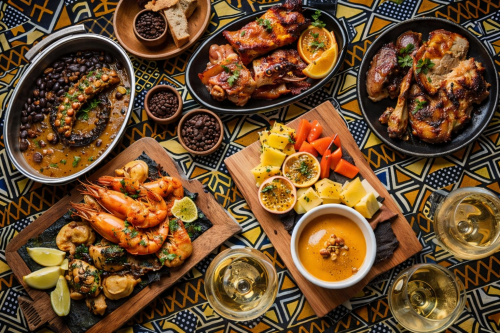 Mesa de brunch de Páscoa no Restaurante Omali, marisco e pratos locais para um almoço festivo à beira-mar