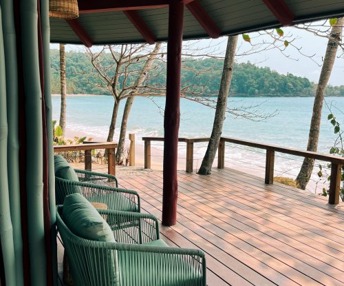Beach view from the bungalow terrace at Bom Bom Resort