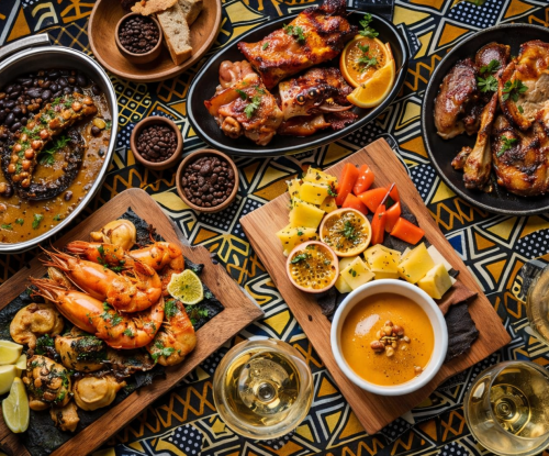 Easter brunch spread at Omali Restaurant, seafood and local dishes for a festive seaside lunch