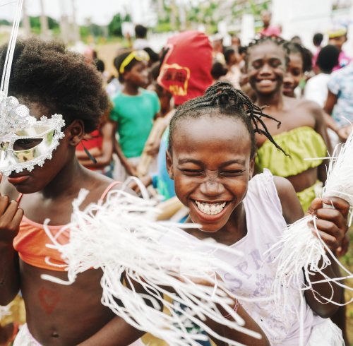 Children celebrating carnival in Príncipe