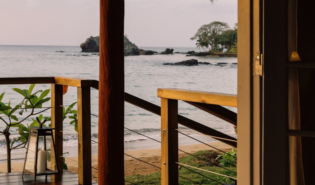Beachfront view during dusk from a bungalow at Bom Bom Beach Resort.