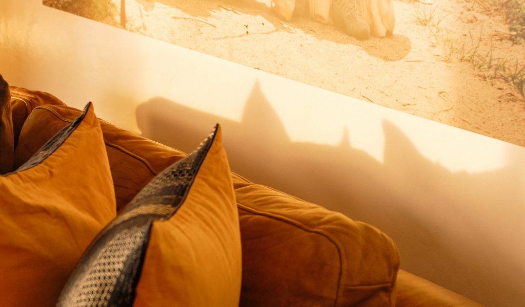 Close-up of a leather sofa at Bom Bom Beach Resort.